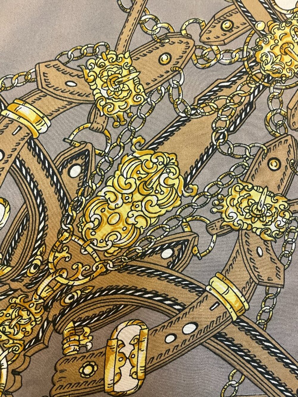 Vintage Equestrian Chain Print Silk Scarf (30" x 30") – Hand Rolled Edges - Picture 9 of 9